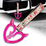 Devil Horns Broken Heart Crystal-Style Ring JDM Tsurikawa Drift Subway Train Bus Handle Strap – Universal Car Interior Hanging Charm, Bosozoku Pink Flowers Pattern Retro Nylon Strap X1