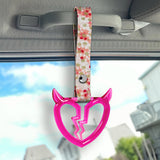 Devil Horns Broken Heart Crystal-Style Ring JDM Tsurikawa Drift Subway Train Bus Handle Strap – Universal Car Interior Hanging Charm, Bosozoku Pink Flowers Pattern Retro Nylon Strap X2