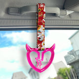Devil Horns Broken Heart Crystal-Style Ring JDM Tsurikawa Drift Subway Train Bus Handle Strap – Universal Car Interior Hanging Charm, Bosozoku Red Cats Pattern Retro Nylon Strap X2