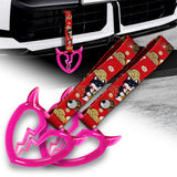 Devil Horns Broken Heart Crystal-Style Ring JDM Tsurikawa Drift Subway Train Bus Handle Strap – Universal Car Interior Hanging Charm, Bosozoku Red Dogs Pattern Retro Nylon Strap X2
