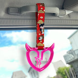 Devil Horns Broken Heart Crystal-Style Ring JDM Tsurikawa Drift Subway Train Bus Handle Strap – Universal Car Interior Hanging Charm, Bosozoku Red Dogs Pattern Retro Nylon Strap X2