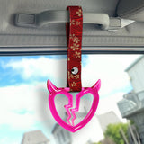 Devil Horns Broken Heart Crystal-Style Ring JDM Tsurikawa Drift Subway Train Bus Handle Strap – Universal Car Interior Hanging Charm, Bosozoku Red Flowers Pattern Retro Nylon Strap X2