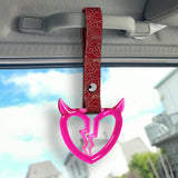 Devil Horns Broken Heart Crystal-Style Ring JDM Tsurikawa Drift Subway Train Bus Handle Strap – Universal Car Interior Hanging Charm, Bosozoku Red Clouds Pattern Retro Nylon Strap X1