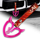 Devil Horns Broken Heart Crystal-Style Ring JDM Tsurikawa Drift Subway Train Bus Handle Strap – Universal Car Interior Hanging Charm, Bosozoku Red Waves Pattern Retro Nylon Strap X1