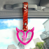 Devil Horns Broken Heart Crystal-Style Ring JDM Tsurikawa Drift Subway Train Bus Handle Strap – Universal Car Interior Hanging Charm, Bosozoku Red Waves Pattern Retro Nylon Strap X2
