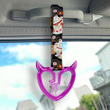 Devil Horns Broken Heart Crystal-Style Ring JDM Tsurikawa Drift Subway Train Bus Handle Strap – Universal Car Interior Hanging Charm, Bosozoku Black Cats Pattern Retro Nylon Strap X2