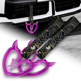 Devil Horns Broken Heart Crystal-Style Ring JDM Tsurikawa Drift Subway Train Bus Handle Strap – Universal Car Interior Hanging Charm, Bosozoku Black Clouds Pattern Retro Nylon Strap X2