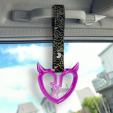 Devil Horns Broken Heart Crystal-Style Ring JDM Tsurikawa Drift Subway Train Bus Handle Strap – Universal Car Interior Hanging Charm, Bosozoku Black Clouds Pattern Retro Nylon Strap X2
