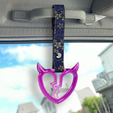 Devil Horns Broken Heart Crystal-Style Ring JDM Tsurikawa Drift Subway Train Bus Handle Strap – Universal Car Interior Hanging Charm, Bosozoku Blue Flowers Pattern Retro Nylon Strap X2