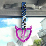 Devil Horns Broken Heart Crystal-Style Ring JDM Tsurikawa Drift Subway Train Bus Handle Strap – Universal Car Interior Hanging Charm, Bosozoku Blue Waves Pattern Retro Nylon Strap X2