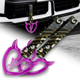 Devil Horns Broken Heart Crystal-Style Ring JDM Tsurikawa Drift Subway Train Bus Handle Strap – Universal Car Interior Hanging Charm, Bosozoku Green Waves Pattern Retro Nylon Strap X2