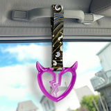 Devil Horns Broken Heart Crystal-Style Ring JDM Tsurikawa Drift Subway Train Bus Handle Strap – Universal Car Interior Hanging Charm, Bosozoku Green Waves Pattern Retro Nylon Strap X2