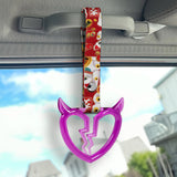 Devil Horns Broken Heart Crystal-Style Ring JDM Tsurikawa Drift Subway Train Bus Handle Strap – Universal Car Interior Hanging Charm, Bosozoku Red Cats Pattern Retro Nylon Strap X2