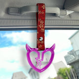 Devil Horns Broken Heart Crystal-Style Ring JDM Tsurikawa Drift Subway Train Bus Handle Strap – Universal Car Interior Hanging Charm, Bosozoku Red Flowers Pattern Retro Nylon Strap X2