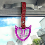 Devil Horns Broken Heart Crystal-Style Ring JDM Tsurikawa Drift Subway Train Bus Handle Strap – Universal Car Interior Hanging Charm, Bosozoku Red Clouds Pattern Retro Nylon Strap X1