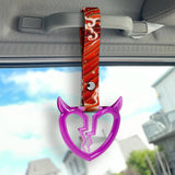 Devil Horns Broken Heart Crystal-Style Ring JDM Tsurikawa Drift Subway Train Bus Handle Strap – Universal Car Interior Hanging Charm, Bosozoku Red Waves Pattern Retro Nylon Strap X2