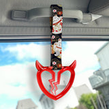 Devil Horns Broken Heart Crystal-Style Ring JDM Tsurikawa Drift Subway Train Bus Handle Strap – Universal Car Interior Hanging Charm, Bosozoku Black Cats Pattern Retro Nylon Strap X2