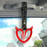 Devil Horns Broken Heart Crystal-Style Ring JDM Tsurikawa Drift Subway Train Bus Handle Strap – Universal Car Interior Hanging Charm, Bosozoku Black Clouds Pattern Retro Nylon Strap X2