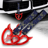 Devil Horns Broken Heart Crystal-Style Ring JDM Tsurikawa Drift Subway Train Bus Handle Strap – Universal Car Interior Hanging Charm, Bosozoku Blue Flowers Pattern Retro Nylon Strap X2