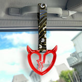 Devil Horns Broken Heart Crystal-Style Ring JDM Tsurikawa Drift Subway Train Bus Handle Strap – Universal Car Interior Hanging Charm, Bosozoku Green Waves Pattern Retro Nylon Strap X2