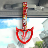 Devil Horns Broken Heart Crystal-Style Ring JDM Tsurikawa Drift Subway Train Bus Handle Strap – Universal Car Interior Hanging Charm, Bosozoku Red Cats Pattern Retro Nylon Strap X2