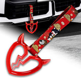 Devil Horns Broken Heart Crystal-Style Ring JDM Tsurikawa Drift Subway Train Bus Handle Strap – Universal Car Interior Hanging Charm, Bosozoku Red Dogs Pattern Retro Nylon Strap X1