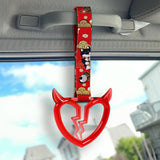 Devil Horns Broken Heart Crystal-Style Ring JDM Tsurikawa Drift Subway Train Bus Handle Strap – Universal Car Interior Hanging Charm, Bosozoku Red Dogs Pattern Retro Nylon Strap X2