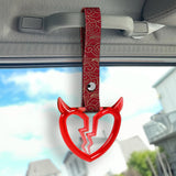 Devil Horns Broken Heart Crystal-Style Ring JDM Tsurikawa Drift Subway Train Bus Handle Strap – Universal Car Interior Hanging Charm, Bosozoku Red Clouds Pattern Retro Nylon Strap X1