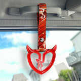 Devil Horns Broken Heart Crystal-Style Ring JDM Tsurikawa Drift Subway Train Bus Handle Strap – Universal Car Interior Hanging Charm, Bosozoku Red Waves Pattern Retro Nylon Strap X2