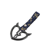 Devil Horns Broken Heart JDM Tsurikawa Drift Subway Train Bus Handle Strap – Universal Car Interior Hanging Charm, Bosozoku Blue Flowers Pattern Retro Nylon Strap X1