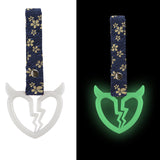 Devil Horns Broken Heart JDM Tsurikawa Drift Subway Train Bus Handle Strap – Universal Car Interior Hanging Charm, Bosozoku Blue Flowers Pattern Retro Nylon Strap X1