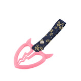 Devil Horns Broken Heart JDM Tsurikawa Drift Subway Train Bus Handle Strap – Universal Car Interior Hanging Charm, Bosozoku Blue Flowers Pattern Retro Nylon Strap X1