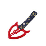 Devil Horns Broken Heart JDM Tsurikawa Drift Subway Train Bus Handle Strap – Universal Car Interior Hanging Charm, Bosozoku Blue Flowers Pattern Retro Nylon Strap X1
