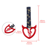 Devil Horns Broken Heart Crystal-Style Ring JDM Tsurikawa Drift Subway Train Bus Handle Strap – Universal Car Interior Hanging Charm, Bosozoku Blue Flowers Pattern Retro Nylon Strap X2