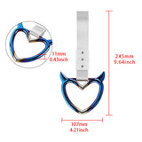Devil Horns Heart JDM Tsurikawa Drift Subway Train Bus Handle Strap – Universal Car Interior Hanging Charm, Silver Nylon X2