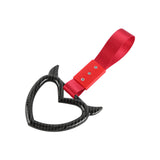 Devil Horns Heart JDM Tsurikawa Drift Subway Train Bus Handle Strap – Universal Car Interior Hanging Charm, Red Nylon X1