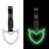 Devil Horns Heart JDM Tsurikawa Drift Subway Train Bus Handle Strap – Universal Car Interior Hanging Charm, Black Nylon X2