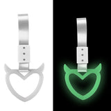 Devil Horns Heart JDM Tsurikawa Drift Subway Train Bus Handle Strap – Universal Car Interior Hanging Charm, Silver Nylon X2