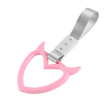 Devil Horns Heart JDM Tsurikawa Drift Subway Train Bus Handle Strap – Universal Car Interior Hanging Charm, Silver Nylon X2