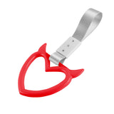 Devil Horns Heart JDM Tsurikawa Drift Subway Train Bus Handle Strap – Universal Car Interior Hanging Charm, Silver Nylon X2