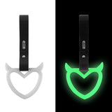 Devil Horns Heart JDM Tsurikawa Drift Subway Train Bus Handle Strap – Universal Car Interior Hanging Charm, Black PVC X2
