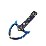 Devil Horns Heart JDM Tsurikawa Drift Subway Train Bus Handle Strap – Universal Car Interior Hanging Charm, Bosozoku Blue Flowers Pattern Retro Nylon Strap X1