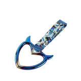Devil Horns Heart JDM Tsurikawa Drift Subway Train Bus Handle Strap – Universal Car Interior Hanging Charm, Bosozoku Blue Waves Pattern Retro Nylon Strap X1
