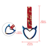 Devil Horns Heart JDM Tsurikawa Drift Subway Train Bus Handle Strap – Universal Car Interior Hanging Charm, Bosozoku Red Flowers Pattern Retro Nylon Strap X1
