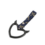 Devil Horns Heart JDM Tsurikawa Drift Subway Train Bus Handle Strap – Universal Car Interior Hanging Charm, Bosozoku Blue Flowers Pattern Retro Nylon Strap X1