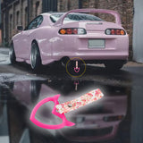 Devil Horns Heart JDM Tsurikawa Drift Subway Train Bus Handle Strap – Universal Car Interior Hanging Charm, Bosozoku Pink Flowers Pattern Retro Nylon Strap X1
