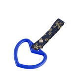 Heart Shape JDM Tsurikawa Drift Subway Train Bus Handle Strap – Universal Car Interior Hanging Charm, Bosozoku Blue Flowers Pattern Retro Nylon Strap X1