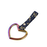 Heart Shape JDM Tsurikawa Drift Subway Train Bus Handle Strap – Universal Car Interior Hanging Charm, Bosozoku Blue Flowers Pattern Retro Nylon Strap X1