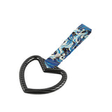 Heart Shape JDM Tsurikawa Drift Subway Train Bus Handle Strap – Universal Car Interior Hanging Charm, Bosozoku Blue Waves Pattern Retro Nylon Strap X1