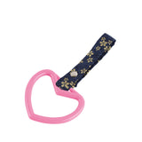 Heart Shape JDM Tsurikawa Drift Subway Train Bus Handle Strap – Universal Car Interior Hanging Charm, Bosozoku Blue Flowers Pattern Retro Nylon Strap X1